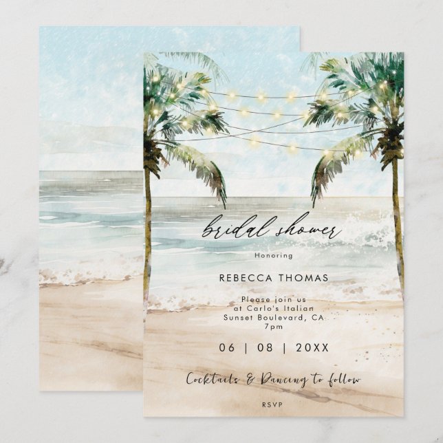 tropical palm trees bridal shower invitation (Front/Back)