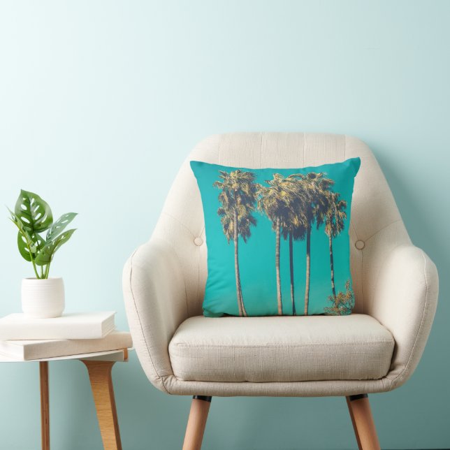 Tropical Palm Trees California Retro Throw Pillow (Chair)