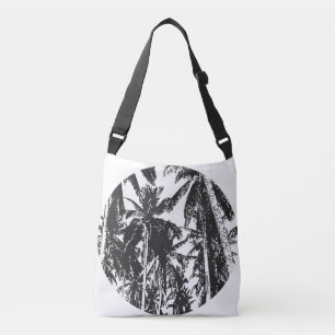 Tropical Palm Trees Circular Design in Black Crossbody Bag