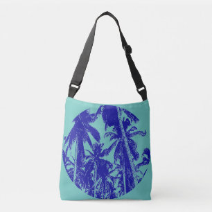 Tropical Palm Trees Circular Design in Blue Crossbody Bag