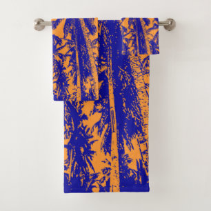 Tropical Palm Trees Design. Blue and orange. Bath Towel Set
