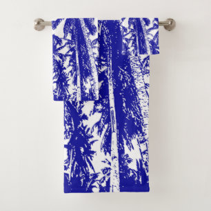 Tropical Palm Trees Design. Blue and white. Bath Towel Set