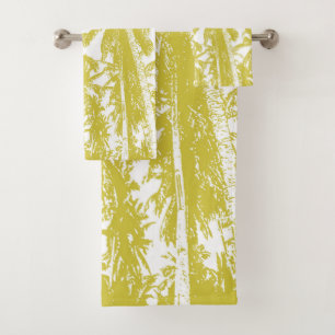 Tropical Palm Trees Design. Gold and white. Bath Towel Set
