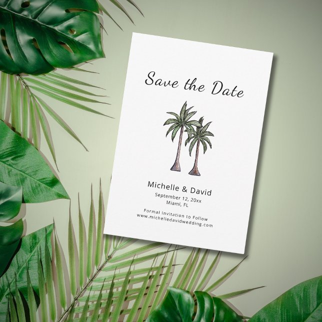 Tropical Palm Trees Drawing Destination Wedding  Save The Date (Creator Uploaded)