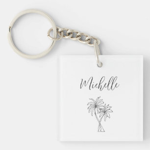 Tropical Palm Trees Drawing Foliage Botanical  Keychain