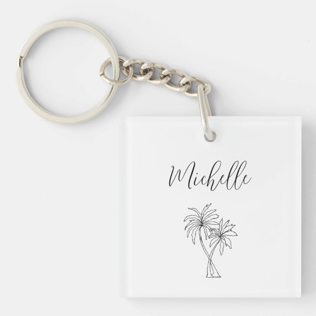 Tropical Palm Trees Drawing Foliage Botanical  Keychain (Front)