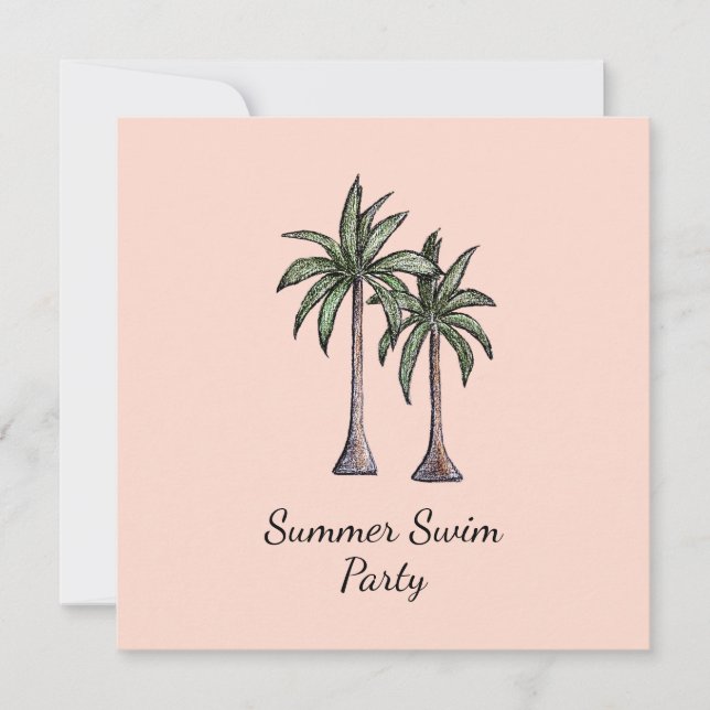Tropical Palm Trees Elegant Rose Gold Pool Party  Invitation (Front)