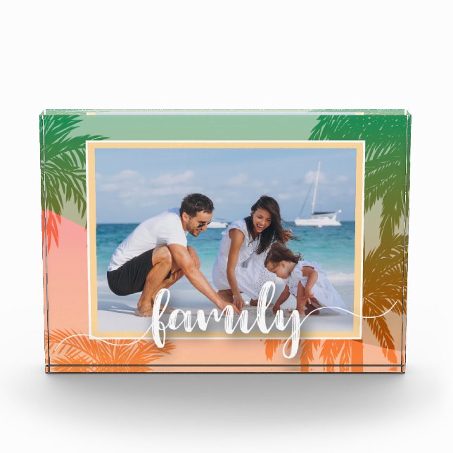 Tropical Palm Trees FAMILY Script Photo Block (Front)