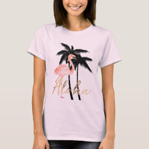 Tropical Palm Trees Flamingo Aloha T-Shirt