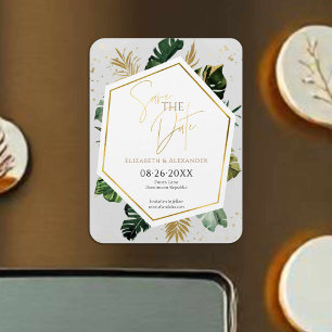 Tropical Palm Trees Gilded Script Save The Date Magnet