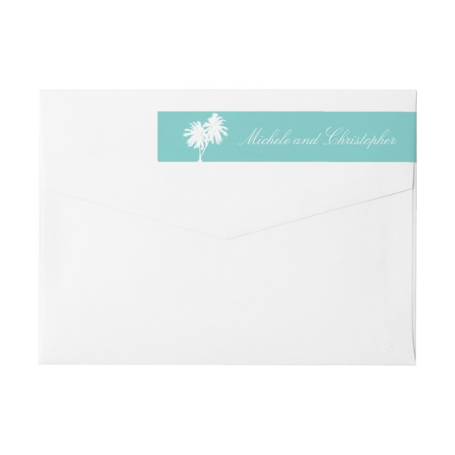 Tropical Palm Trees  | Green and Grey Wedding Wrap Around Label (Back)