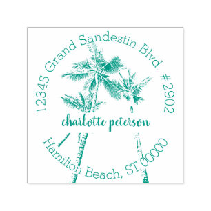 Tropical Palm Trees Hand Lettered Return Address Self-inking Stamp