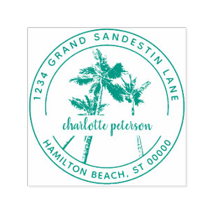 Tropical Palm Trees Hand Lettered Return Address Self-inking Stamp