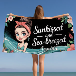 Tropical Palm Trees Hibiscus Flowers Vitamin Sea Beach Towel
