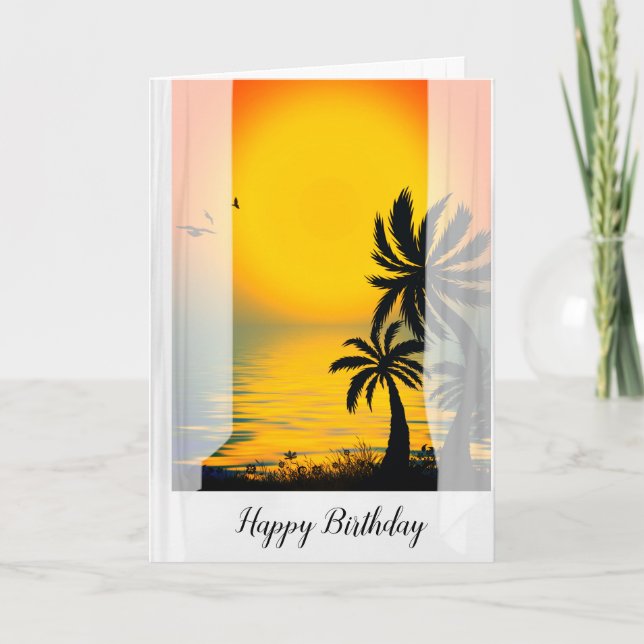 Tropical Palm Trees In Open Window Card (Front)