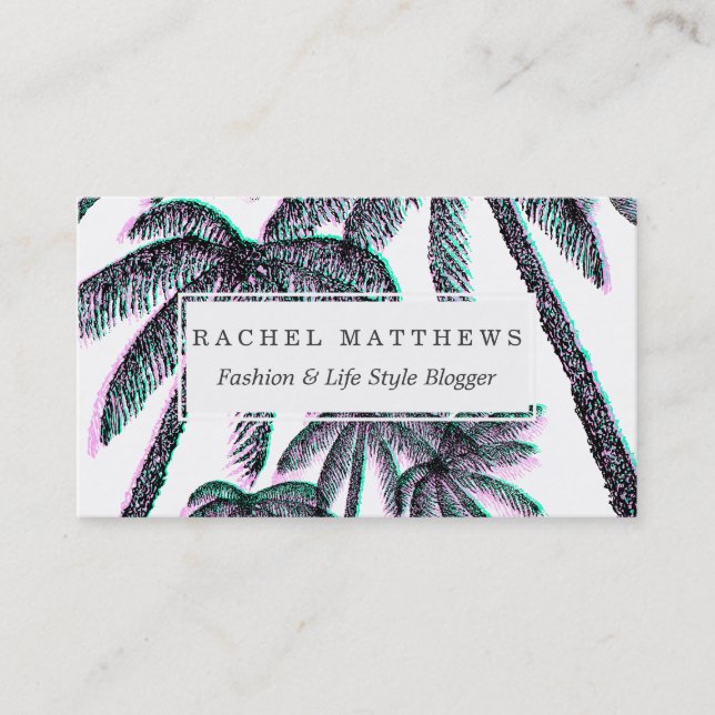 Tropical Palm Trees in Pink Teal Black Business Card (Front)