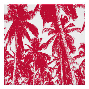 Tropical Palm Trees in Red and White Poster