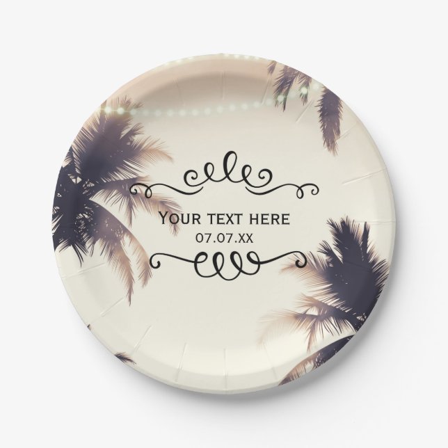 Tropical Palm Trees & Lights Cream Dream Paper Plate (Front)