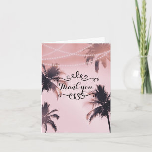 Tropical Palm Trees & Lights Pink Beach Thank You