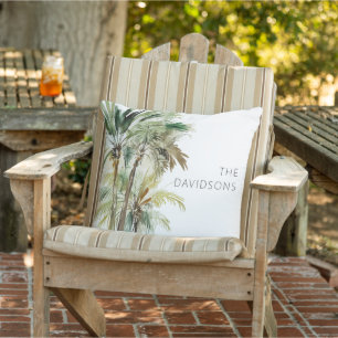 Tropical Palm Trees Modern Beach Outdoor Pillow