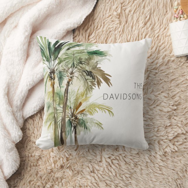 Tropical Palm Trees Modern Beach Throw Pillow (Blanket)