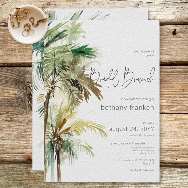 Tropical Palm Trees Modern Bridal Brunch Invitation (Tropical Palm Trees Modern Bridal Brunch Invitation)