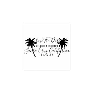 Tropical Palm Trees   Modern Save The Date Wedding Rubber Stamp