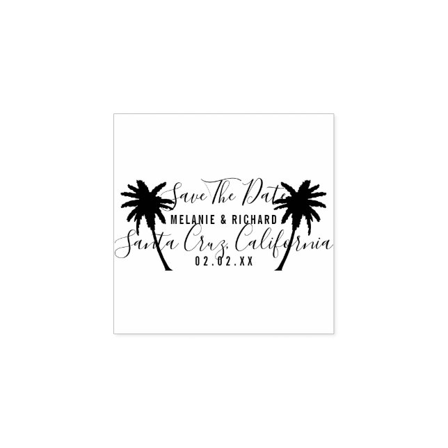 Tropical Palm Trees | Modern Save The Date Wedding Rubber Stamp (Imprint)
