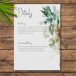 Tropical Palm Trees Modern Wedding Details Enclosure Card