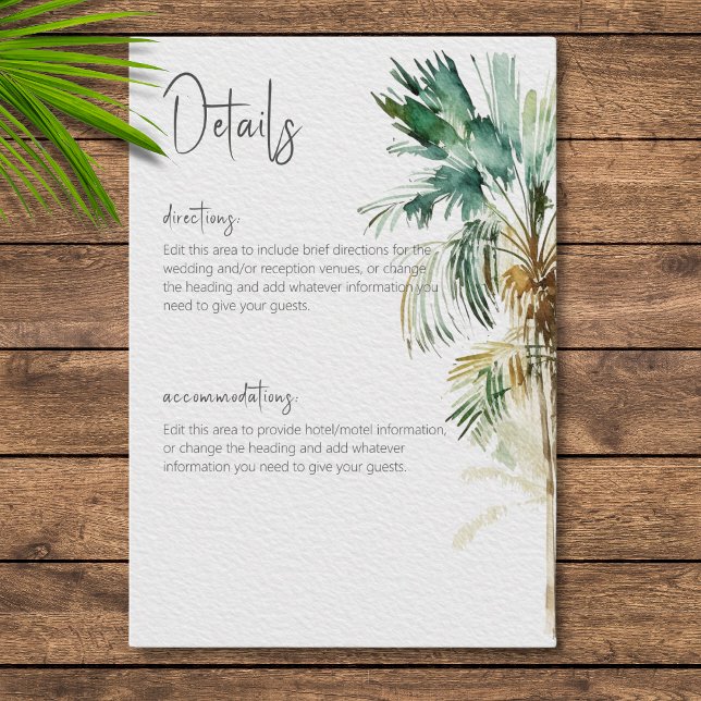 Tropical Palm Trees Modern Wedding Details Enclosure Card (Creator Uploaded)