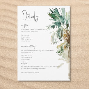 Tropical Palm Trees Modern Wedding Details Enclosure Card