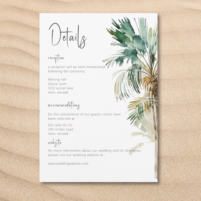 Tropical Palm Trees Modern Wedding Details Enclosure Card (Tropical Palm Trees Modern Wedding Details Enclosure Card)