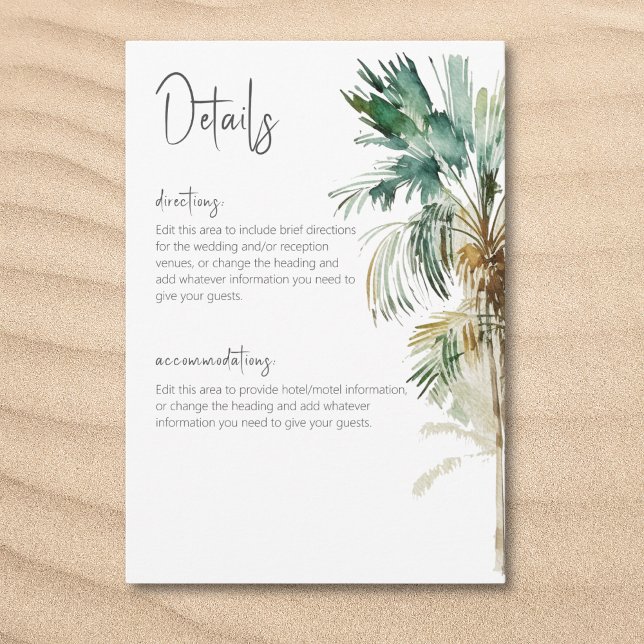 Tropical Palm Trees Modern Wedding Details Enclosure Card (Tropical Palm Trees Modern Wedding Details Enclosure Card)