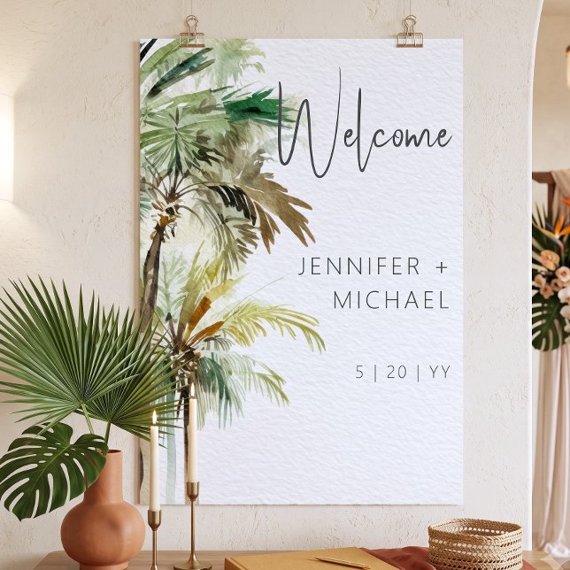 Tropical Palm Trees Modern Wedding Poster (Creator Uploaded)