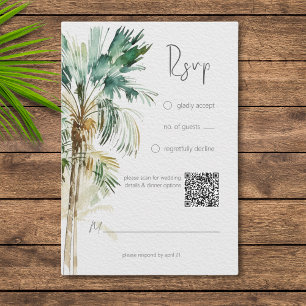Tropical Palm Trees Modern Wedding QR Code RSVP Card
