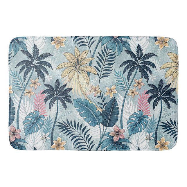 Tropical Palm Trees Monstera Beach Bath Mat (Front)