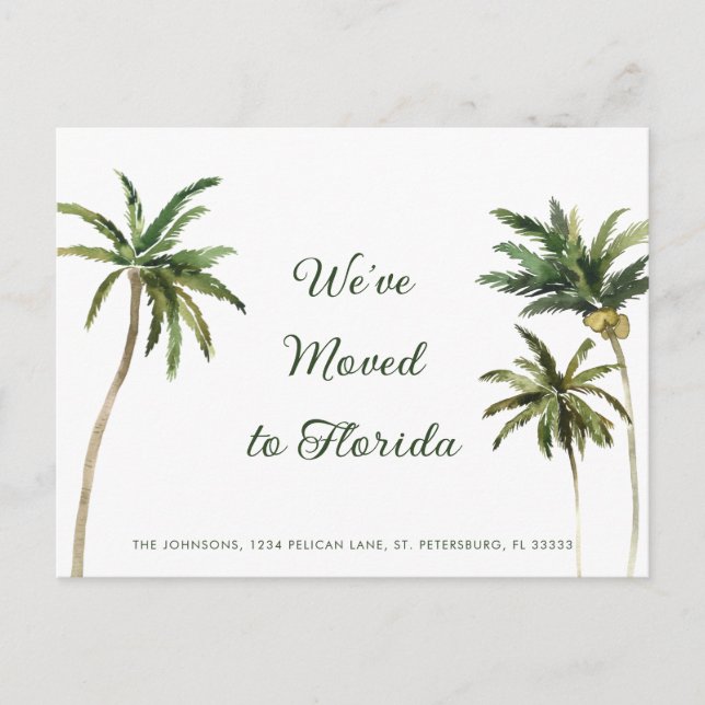 Tropical Palm Trees New Address Announcement Postcard (Front)