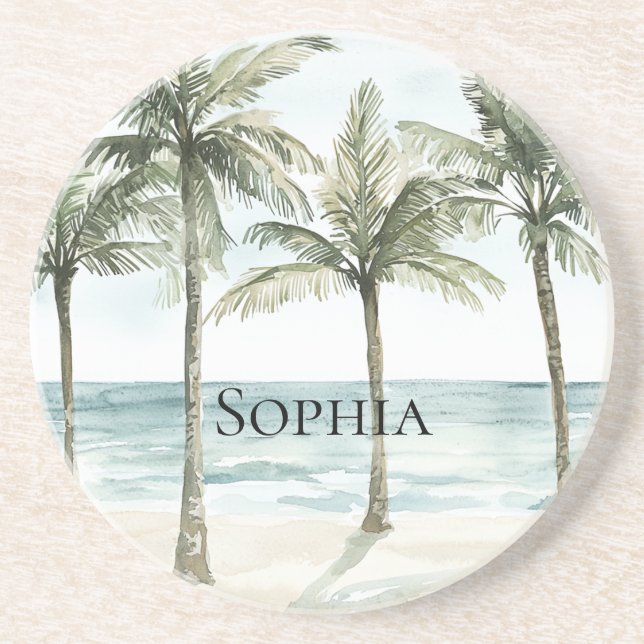 Tropical Palm Trees Ocean Beach Coaster (Front)