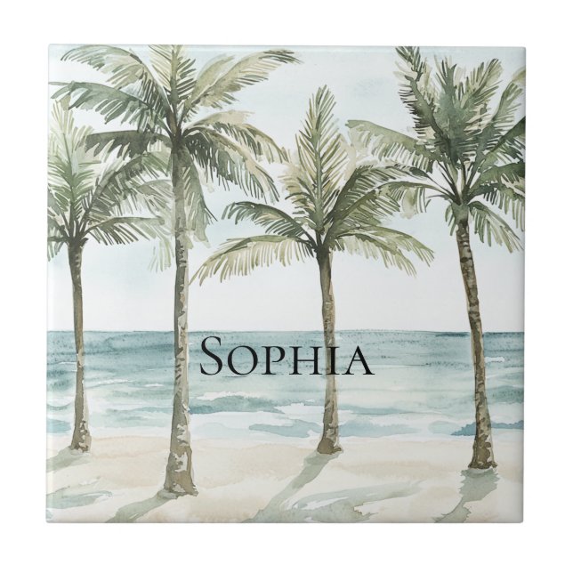 Tropical Palm Trees Ocean Beach Tile (Front)
