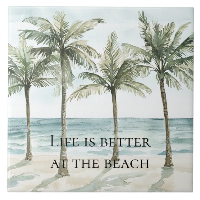Tropical Palm Trees Ocean Beach  Tile (Front)