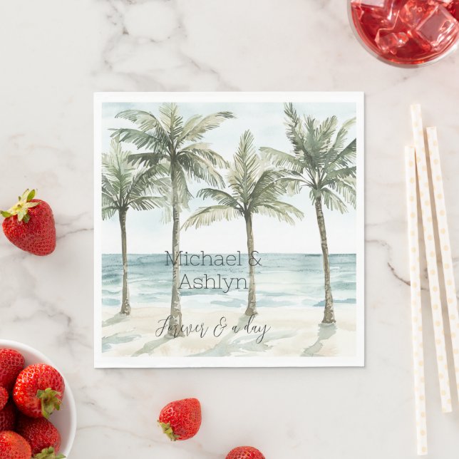 Tropical Palm Trees Ocean Beach Wedding Napkin (Insitu)