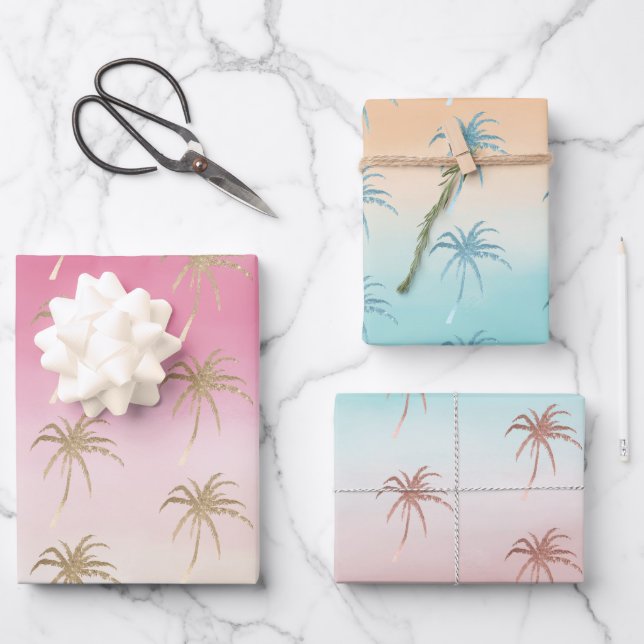 Tropical Palm Trees Ombre   Wrapping Paper Sheet (Front)