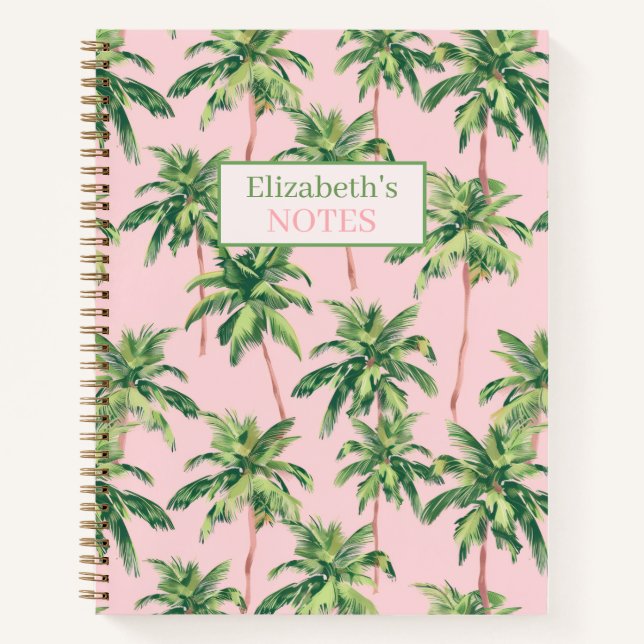 Tropical Palm Trees on Pink Personalized Notebook (Front)