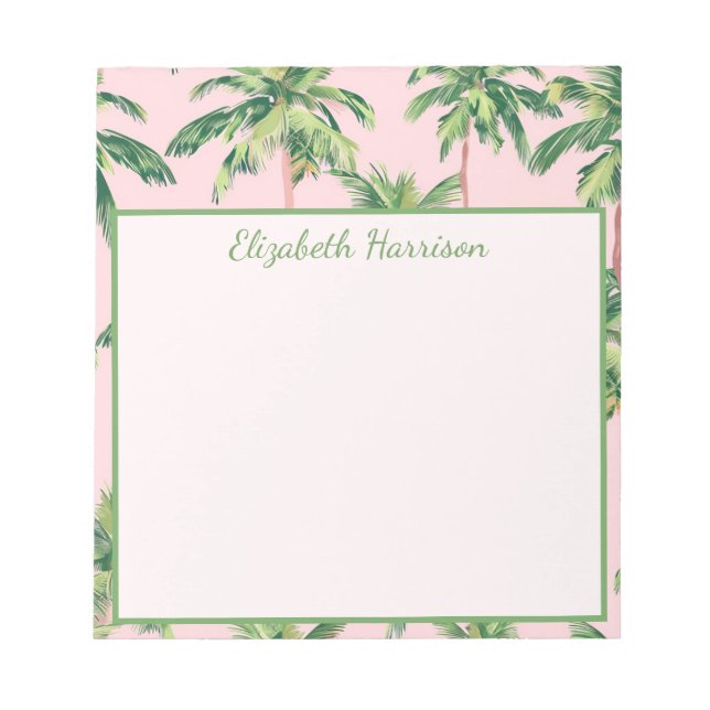 Tropical Palm Trees on Pink Personalized Notepad (Front)