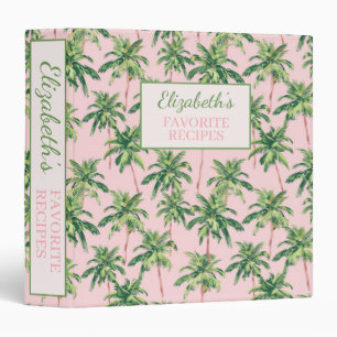 Tropical Palm Trees on Pink Personalized Recipe Binder