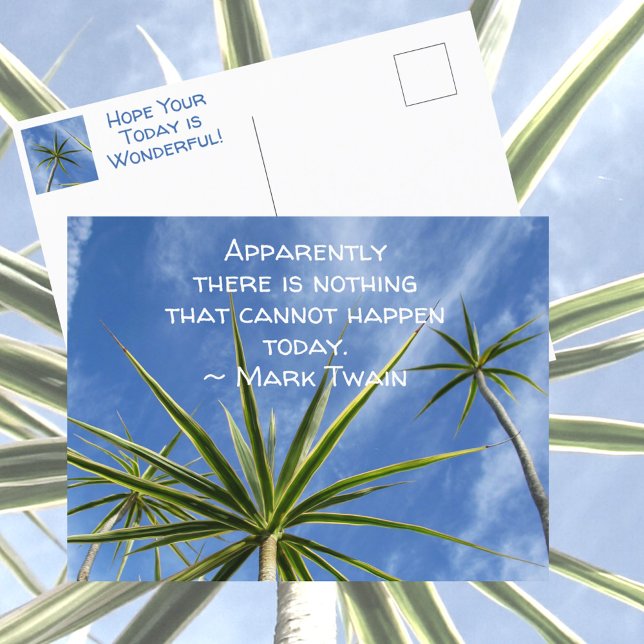 Tropical Palm Trees Optimistic Witty Twain Quote Postcard (Creator Uploaded)