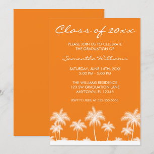 Tropical Palm Trees Orange Graduation Announcement