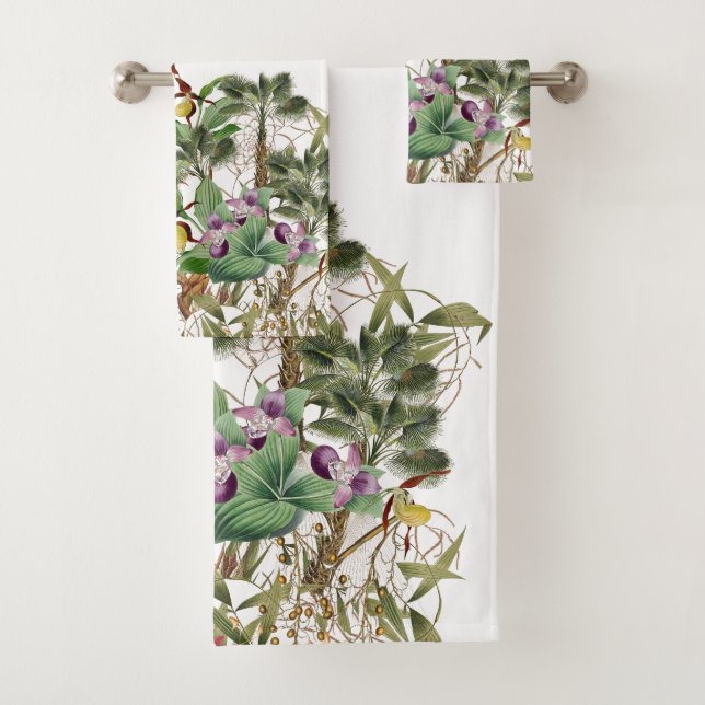 Tropical Palm Trees Orchid Flowers Bath Towel Set (Insitu)