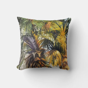 Tropical Palm Trees Original Painting Throw Pillow