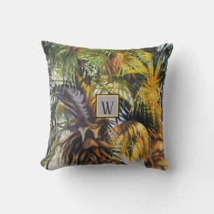 Tropical Palm Trees Original Painting to Monogram Throw Pillow